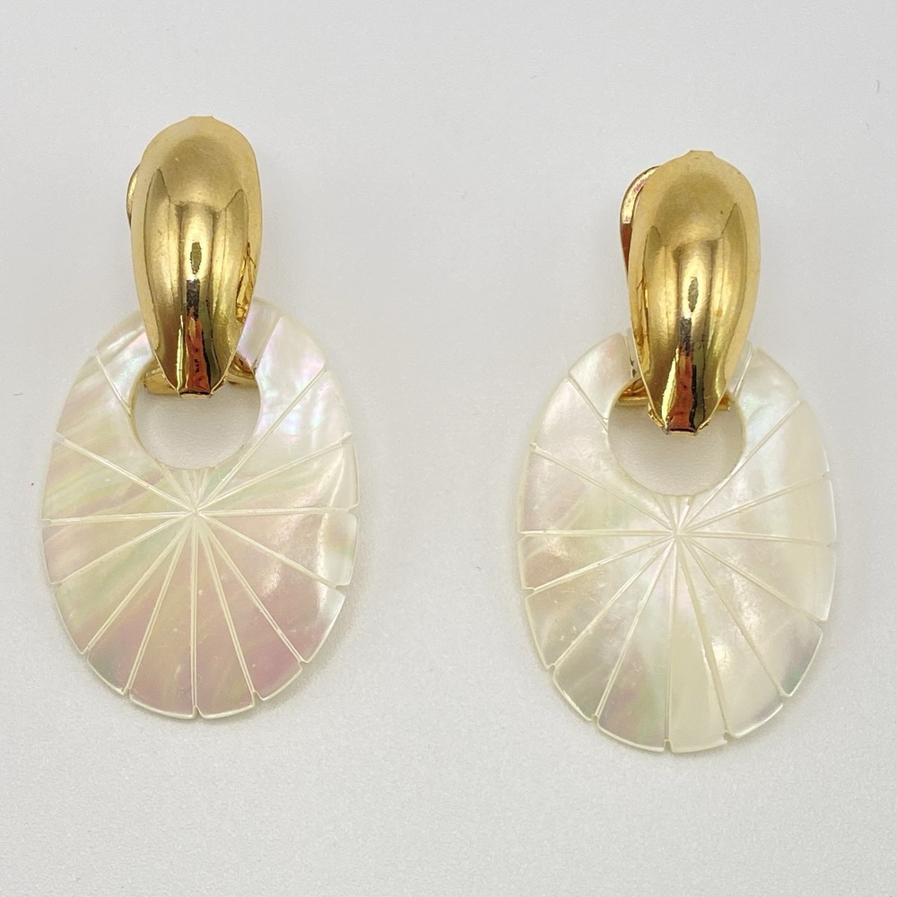 Unsigned Mother Of Pearl Earrings Vintage 80s Dangle White 1.75"